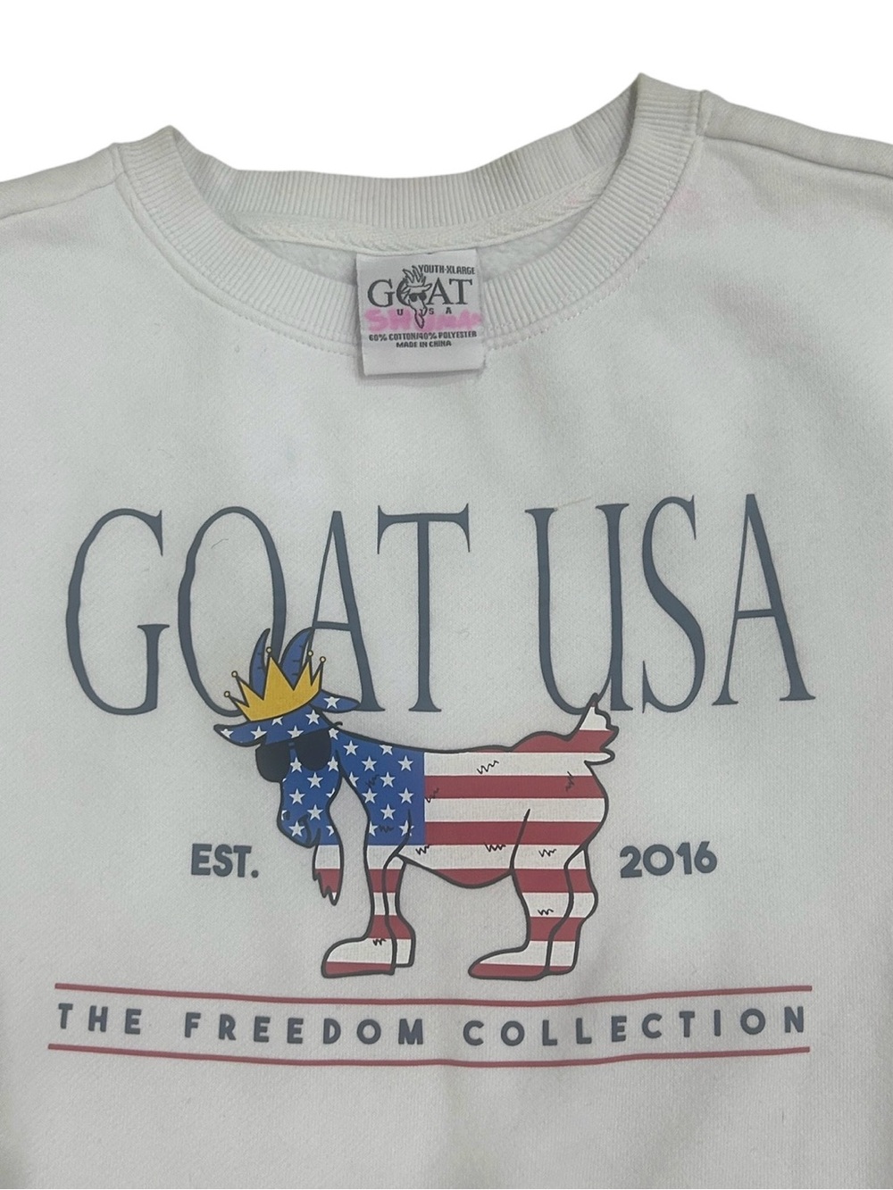 North Tyson Freedom by GOAT USA White Graphic Sweatshirt youth X-Large - Picture 4 of 5